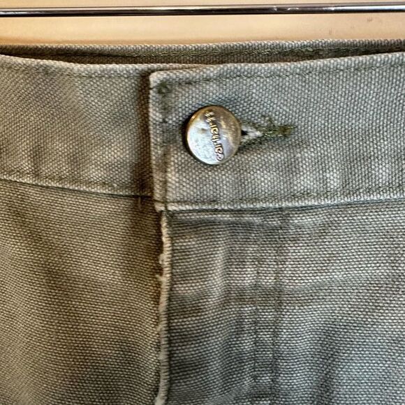 Carhartt VTG Olive Green Leather Patch Canvas Carpenter Shorts Men’s 44 x 8 Read - Picture 3 of 10